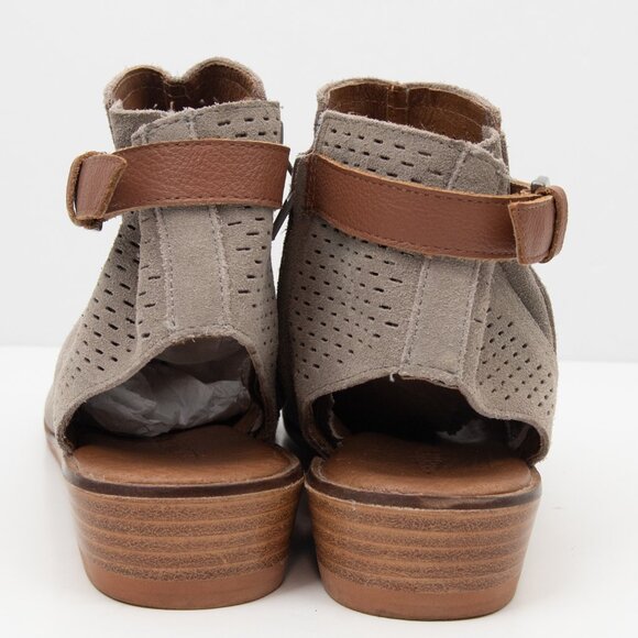 Gee WaWa Booties Perforated Leather Ankle Boots Peep Toe Taupe Grey Size 9 - Picture 5 of 8